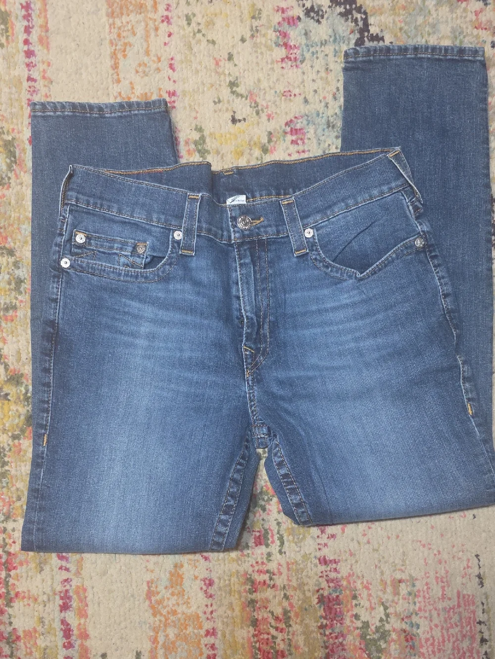 Mens True Religion Dark and Light Blue Two-Tone Denim Jeans